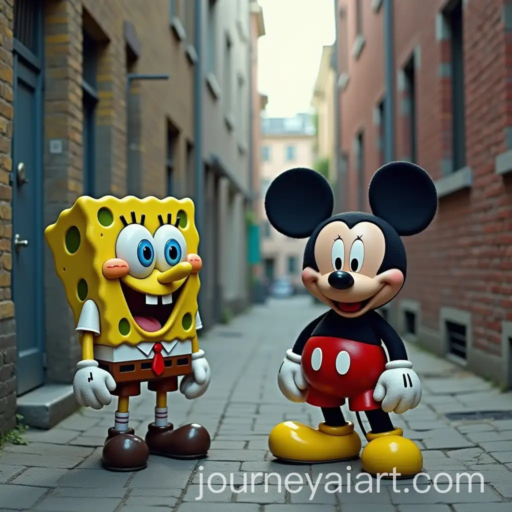 Homeless-Mickey-Mouse-and-SpongeBob-in-Urban-Alleyway
