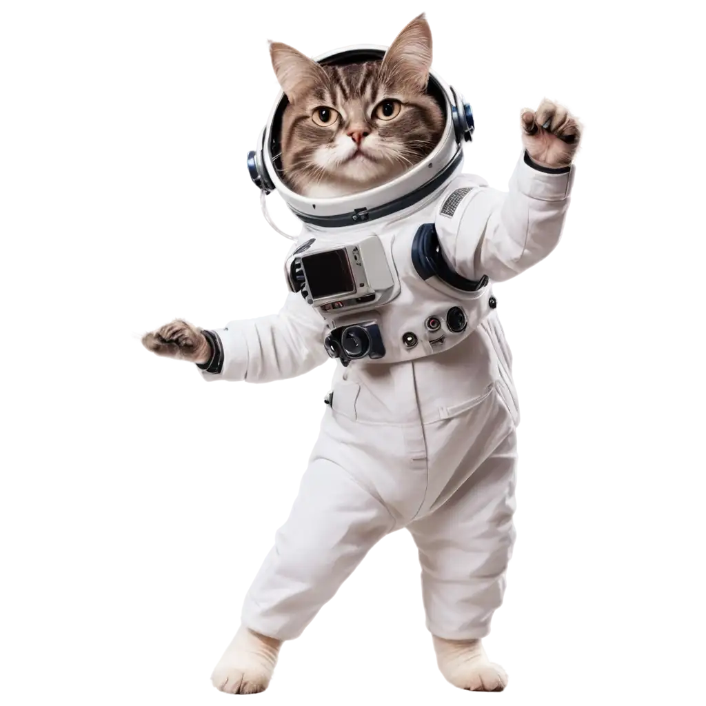 a cat with astronaut suit and dancing