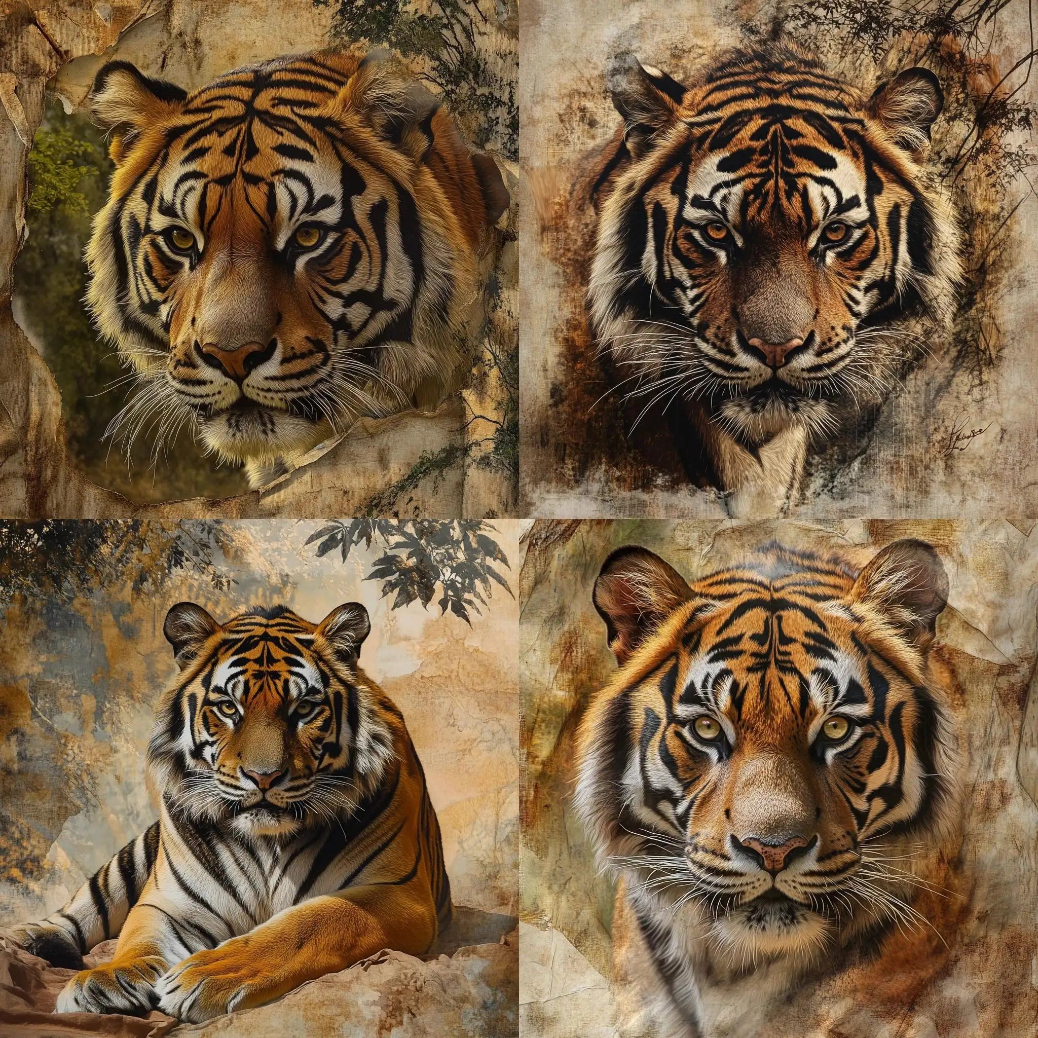 Portrait-of-Diaphane-in-Bengal-Tiger-Costume-on-Sumptuous-Tree-Background