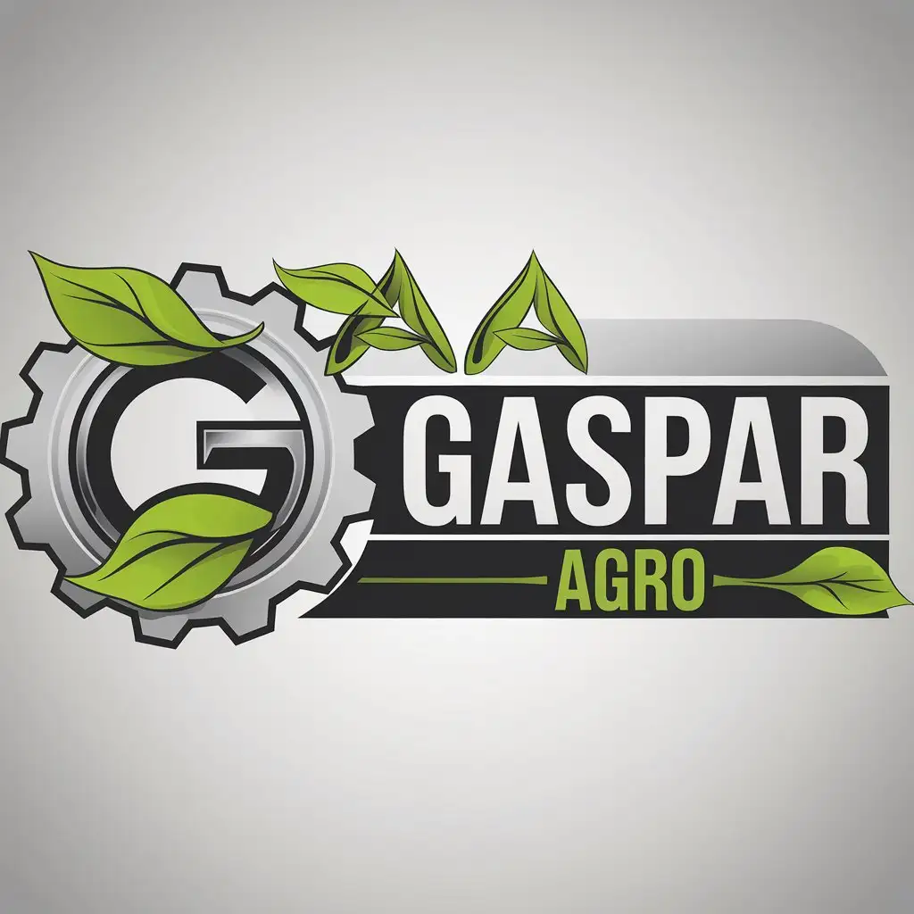 LOGO Design for Gaspar Agro GearInspired GA with Green Leaves and Metallic Gradient