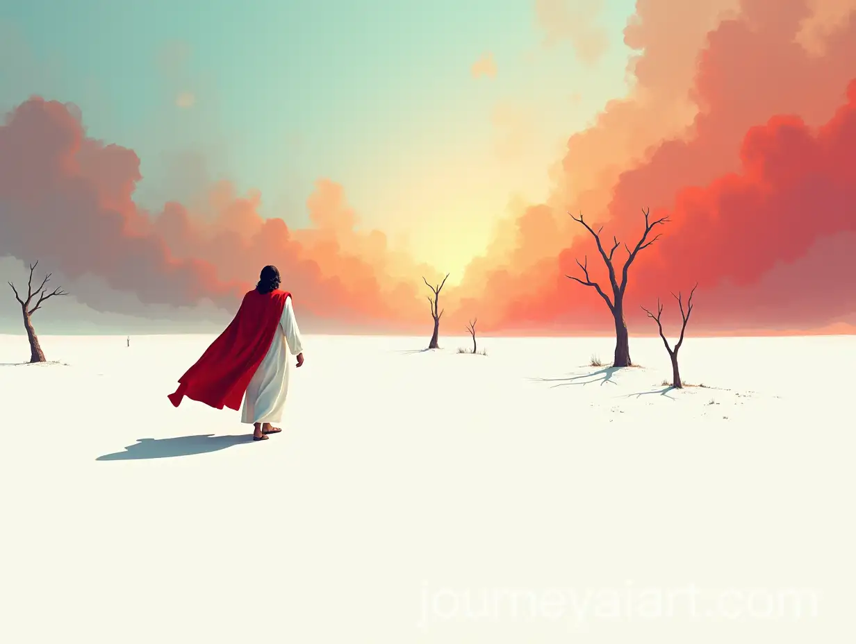 Jesus-in-a-White-Desolate-Landscape-Surrounded-by-Abstract-Geometric-Shapes