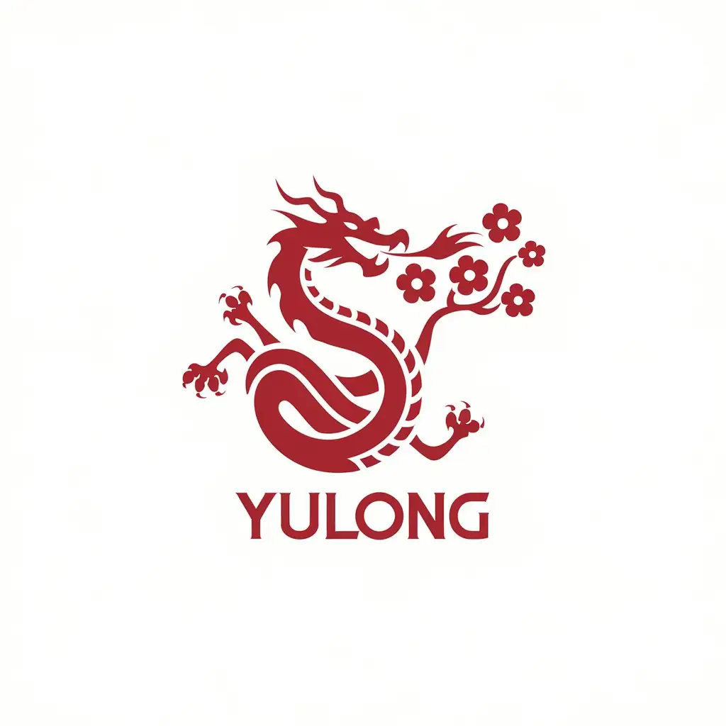 LOGO-Design-For-YULONG-Dragon-and-Cherry-Blossom-Theme-on-Clear-Background