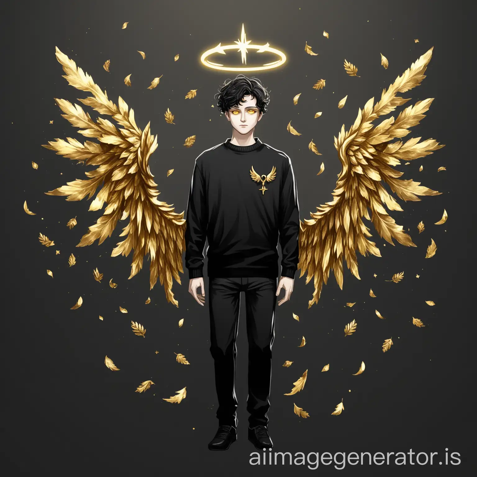 Minimalist-Logo-of-a-Man-with-Golden-Eyes-and-Broken-Angel-Halo