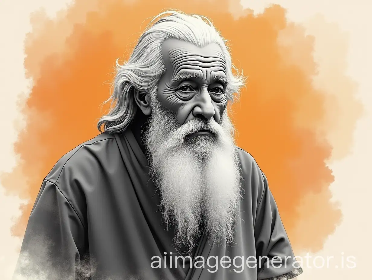 Old-Wise-Man-in-Drawing-Style-with-Gray-and-Orange-Tones