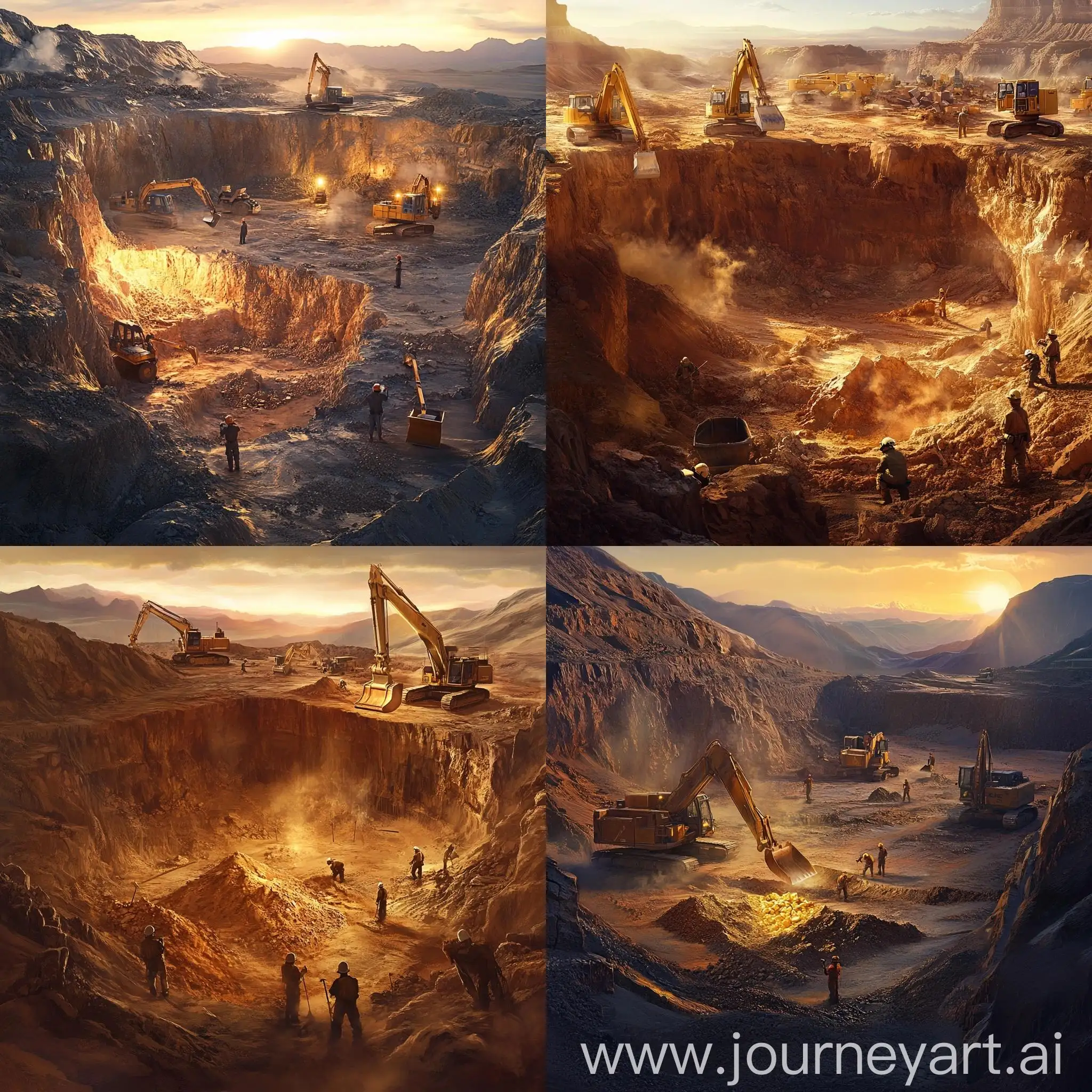 Photorealistic-Desert-Excavation-Site-with-Gold-Nuggets-and-Miners