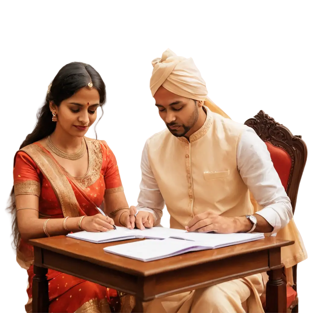 Indian-Couple-Cartoon-PNG-Signing-Registration-of-Marriage