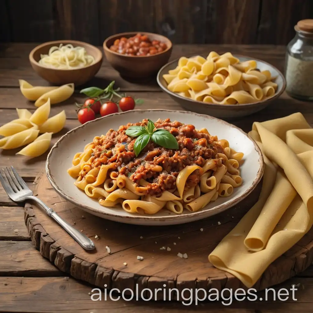 Rustic-Wooden-Plate-with-Pasta-and-Bolognese-Sauce-on-Old-Wooden-Table