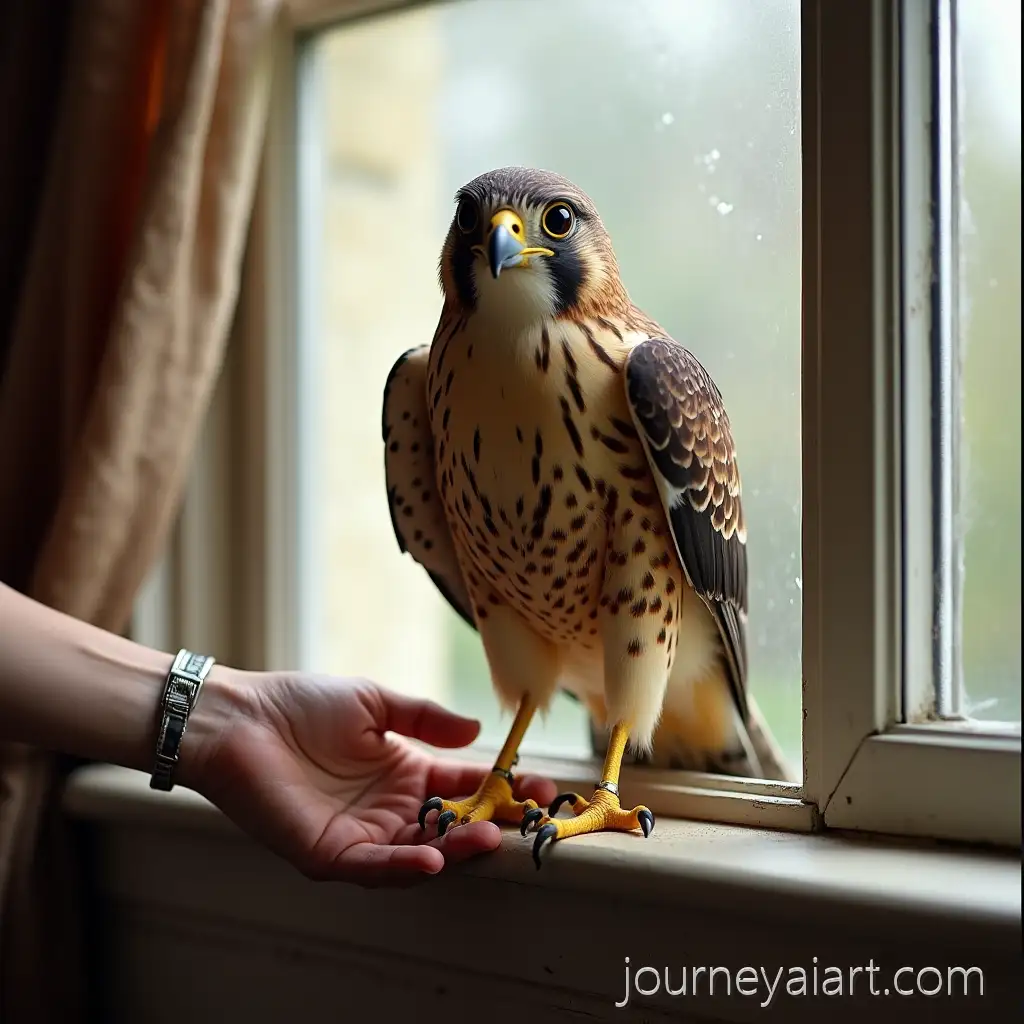 Falcon-Perched-on-Window-Sill-with-FalconersAI-Image-Prompt-Expansion-Fingers