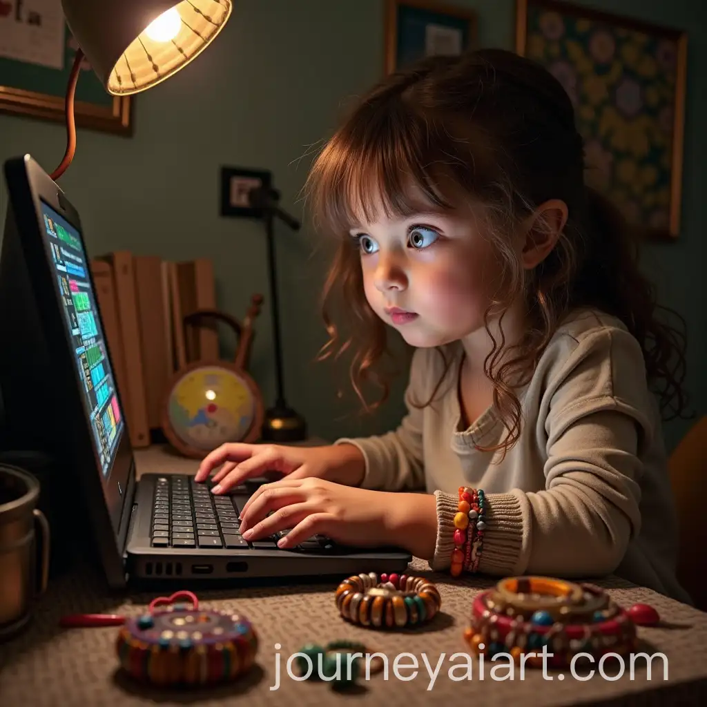 Girl-Obsessed-with-Her-Computer-Surrounded-by-Bangles