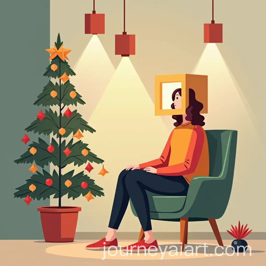 Abstract-Illustration-of-Woman-with-Square-Lamp-Head-in-Festive-Interior