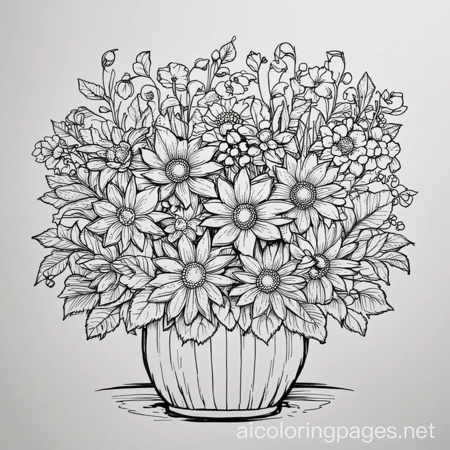 Child-Holding-Flowers-in-Simple-Black-and-White-Line-Art-Coloring-Page