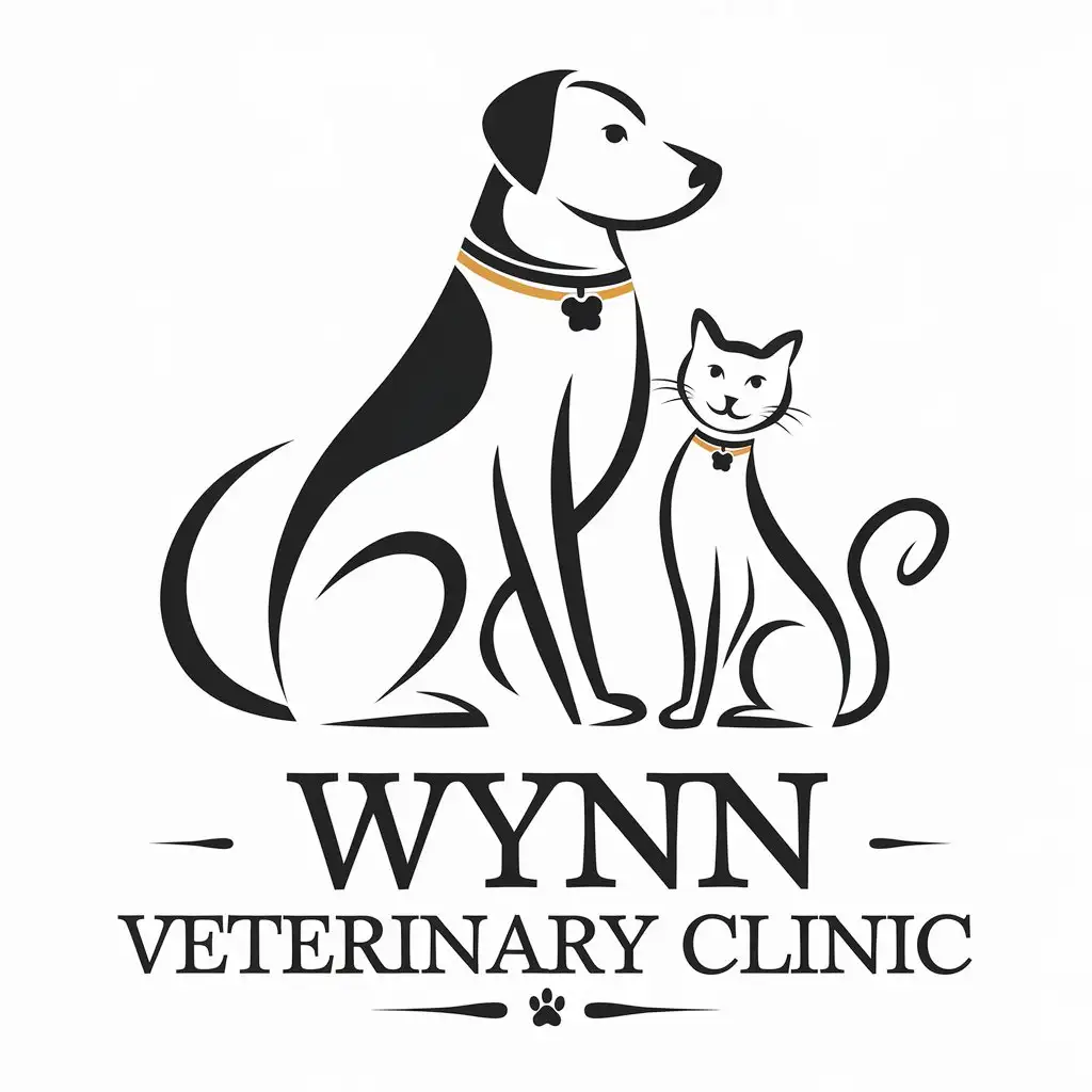 a vector logo design,with the text "wynn veterinary clinic", main symbol:user_prompt: Create a logo for a veterinary clinic that is very stylish and unique with a charming design featuring a dog and a cat,Moderate,be used in Animals Pets industry,clear background