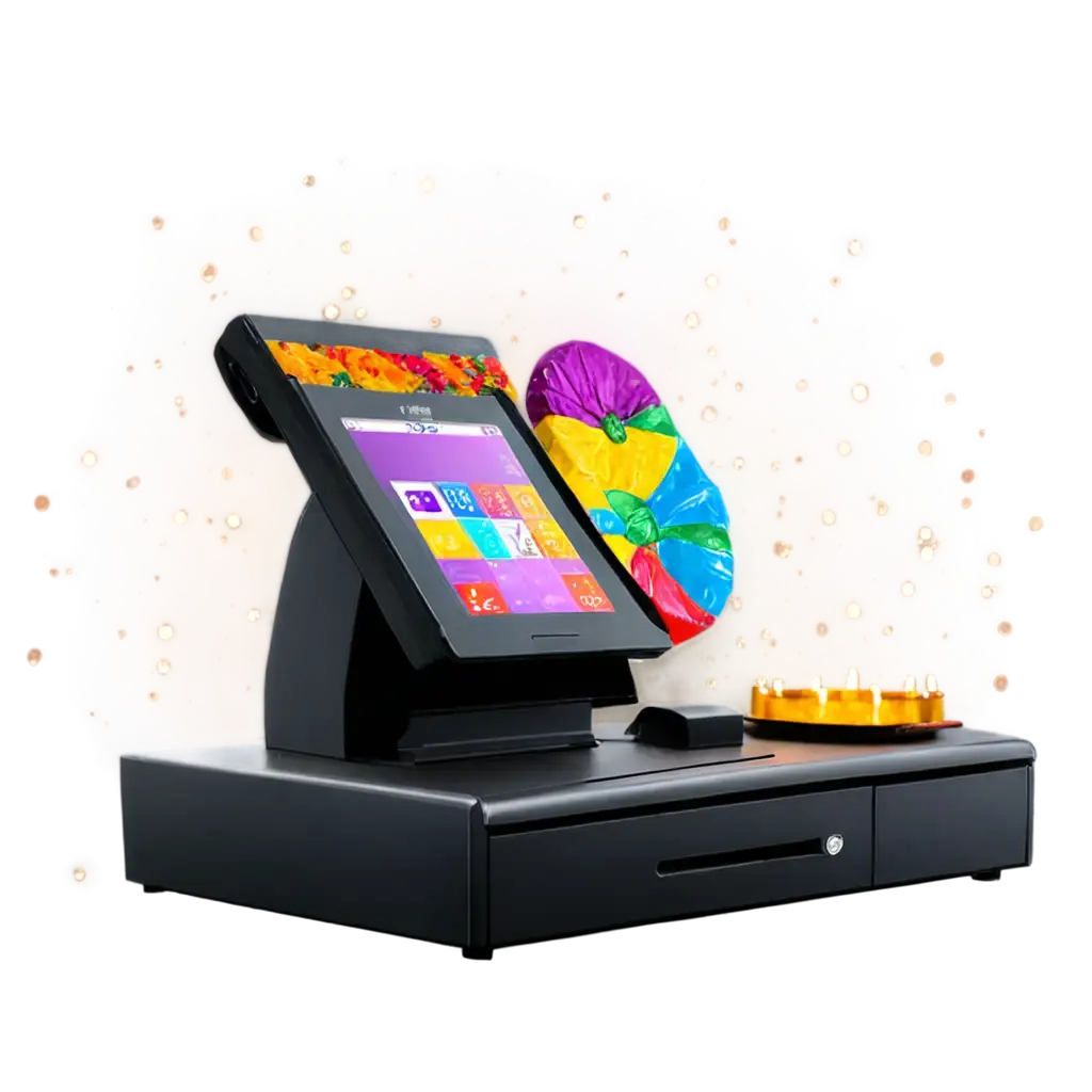 Sleek-Modern-POS-Machine-with-Diwali-Decor-HighQuality-PNG-for-Festive-Marketing