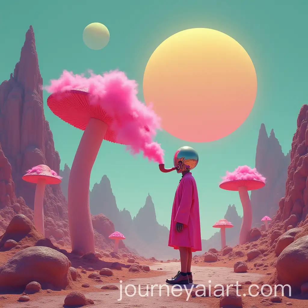 Headless-Man-in-Pink-Dress-SmokingAI-Image-Prompt-Expansion-Surreal-Pipe-in-Alien-Landscape