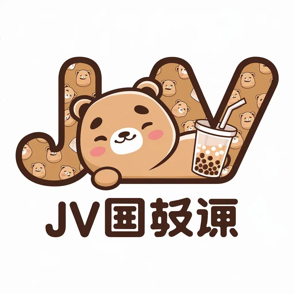 LOGO Design for JV Lazy Cute Bear with Pearl Milk Tea Cup and Text