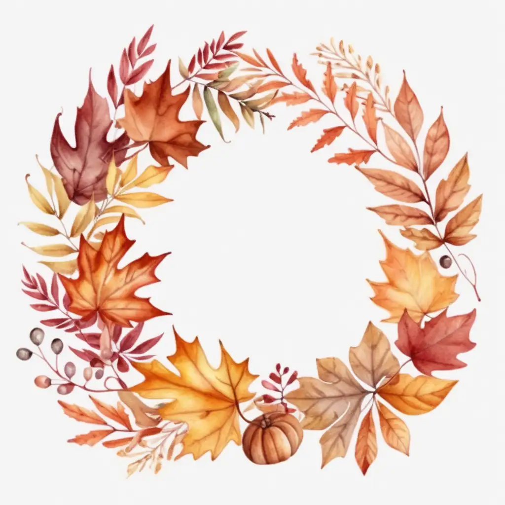 Elegant Watercolor Wreath of Autumn Leaves Clipart