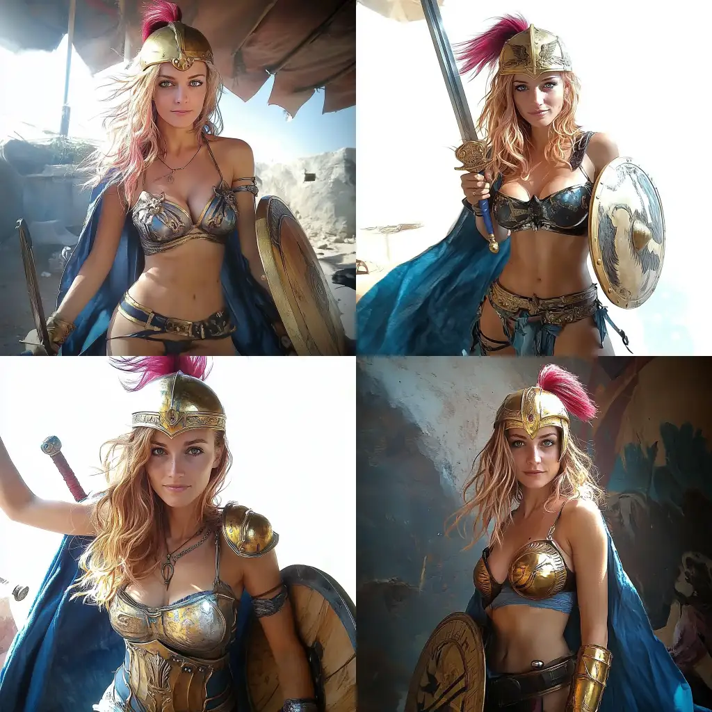 Fierce-Female-Warrior-in-Golden-Armor-with-Sword-and-Shield-in-Fantasy-Setting