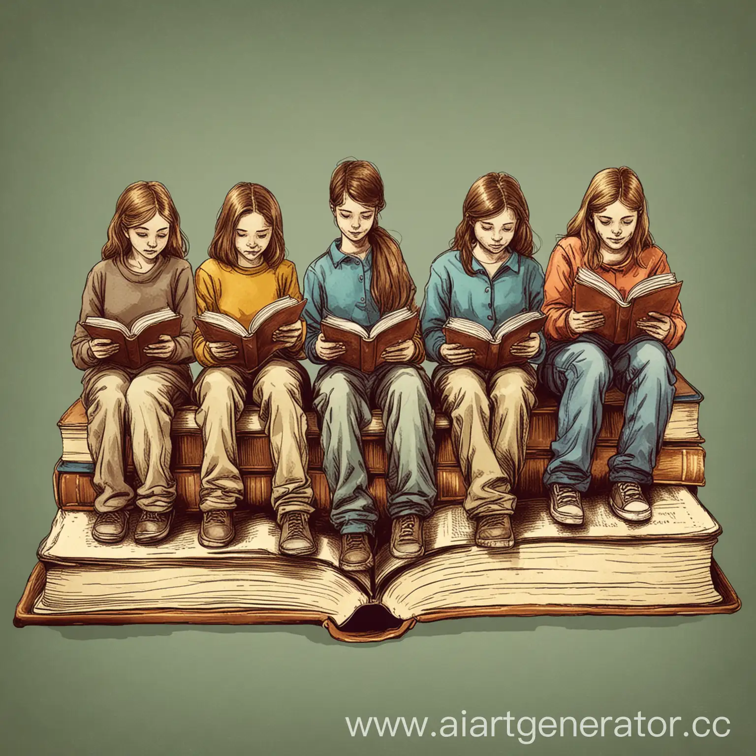 Group-of-Children-and-Teenagers-Reading-on-Books-in-Colorful-HandDrawn-Style