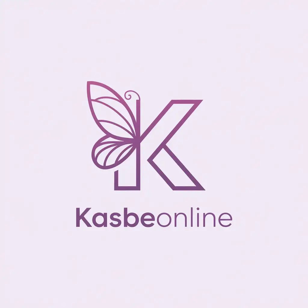 LOGO Design for kasbeOnline Purple Complementary Colors with Butterfly Icon and Letter K for Marketing