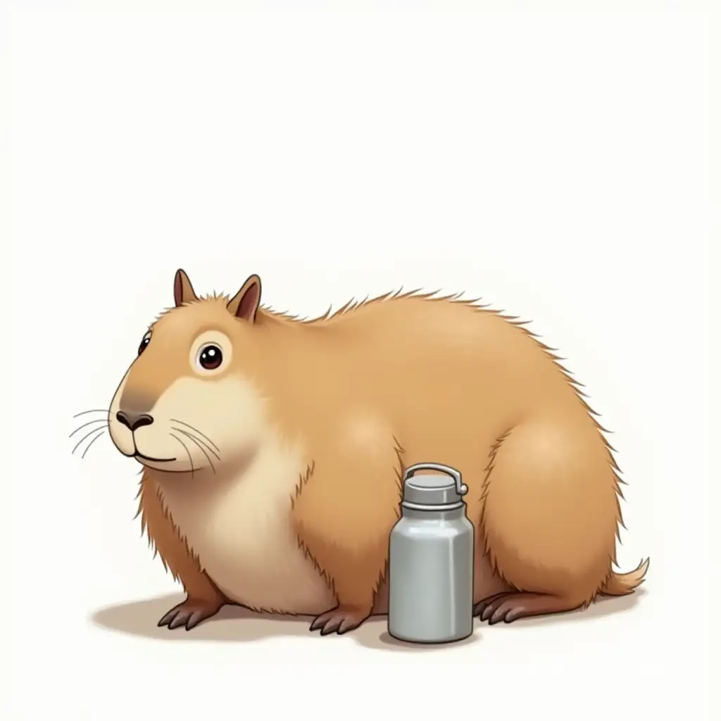 Realistic-Capybara-Relaxing-Next-to-a-Thermos-on-White-Background