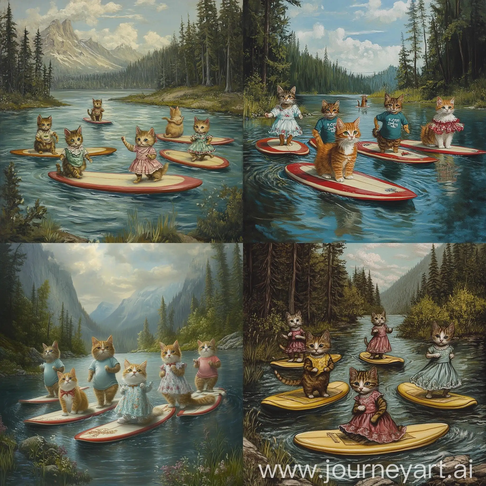 Cats-and-Kittens-Surfing-in-Forest-Lake