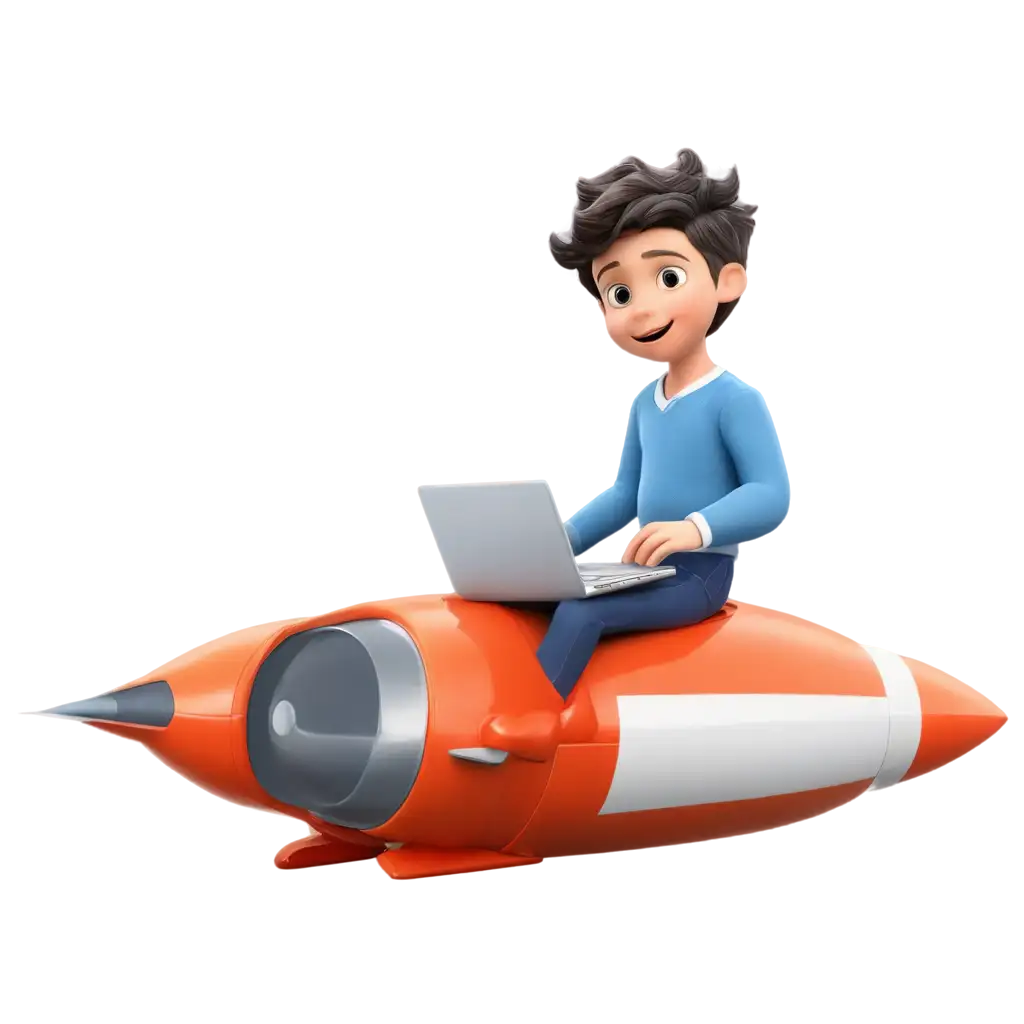 Animated-Small-Boy-on-a-Big-Flying-Rocket-with-Laptop-HighQuality-PNG-for-Creative-Use