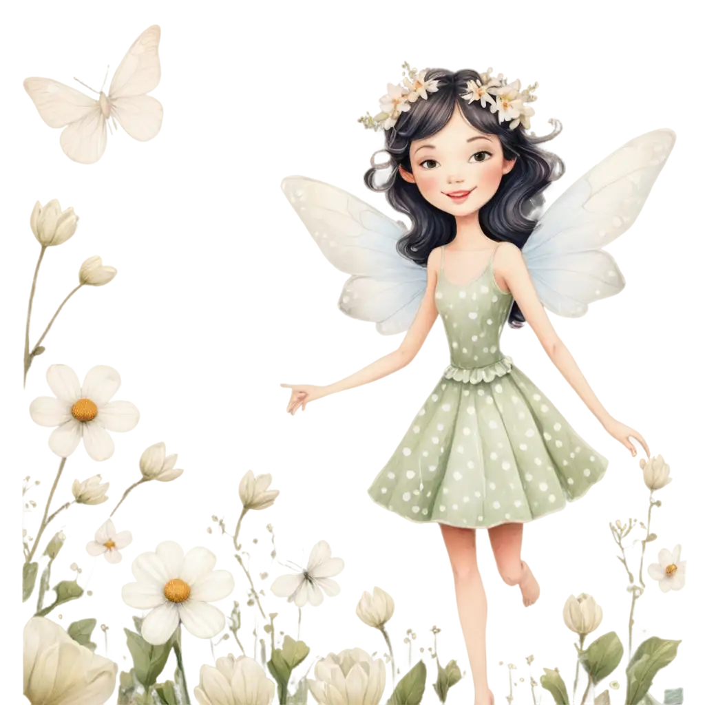 Whimsical-Fairy-in-Floral-Garden-PNG-Adorable-Pastel-Design-with-Hearts-Butterflies-and-Polka-Dots