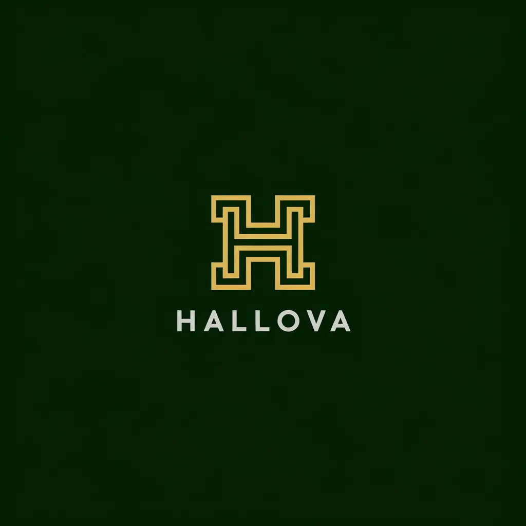 LOGO Design for HALLOVA Bold Golden H with Emerald Green Border and Rich Background