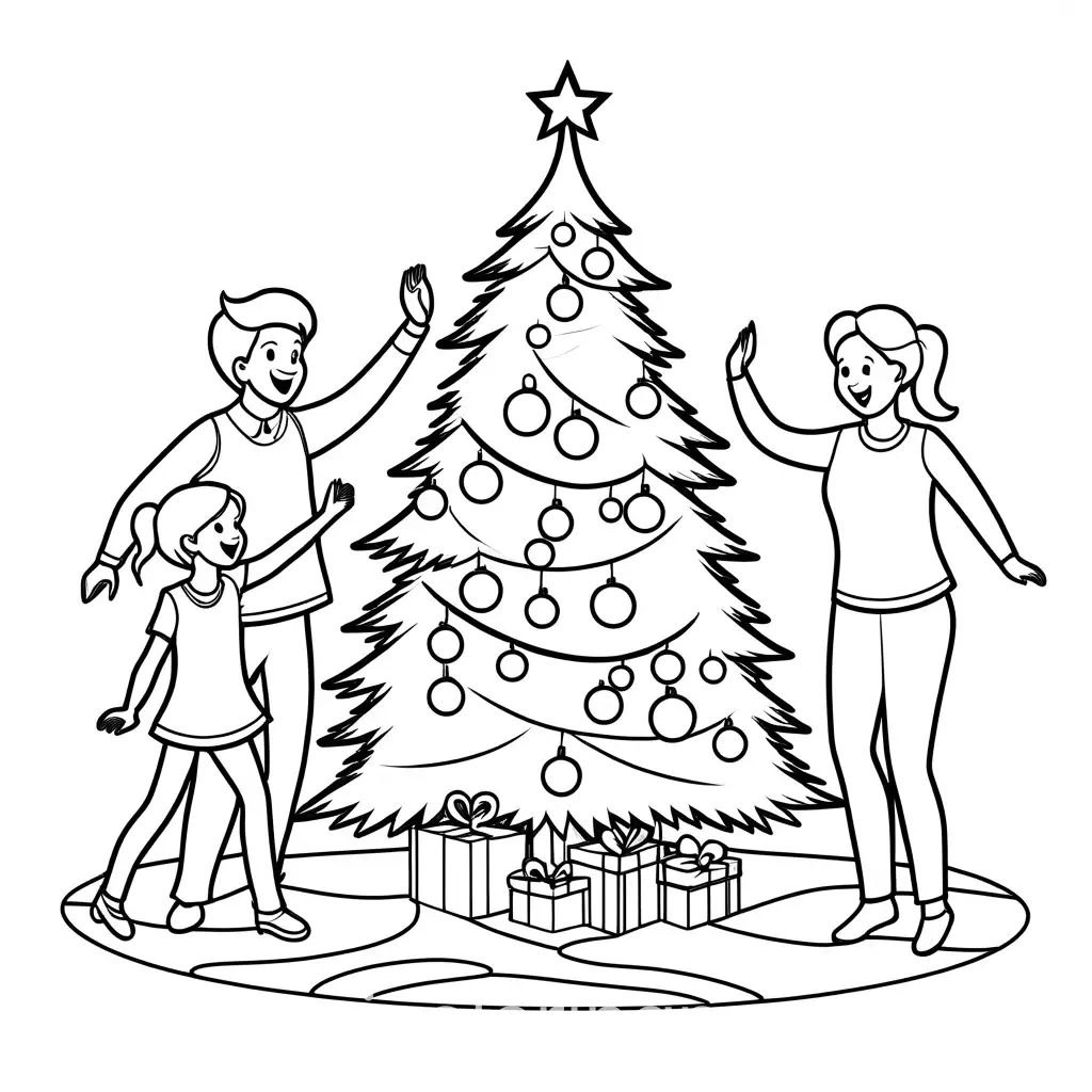 Family-Dancing-Around-the-Christmas-Tree-Coloring-Page