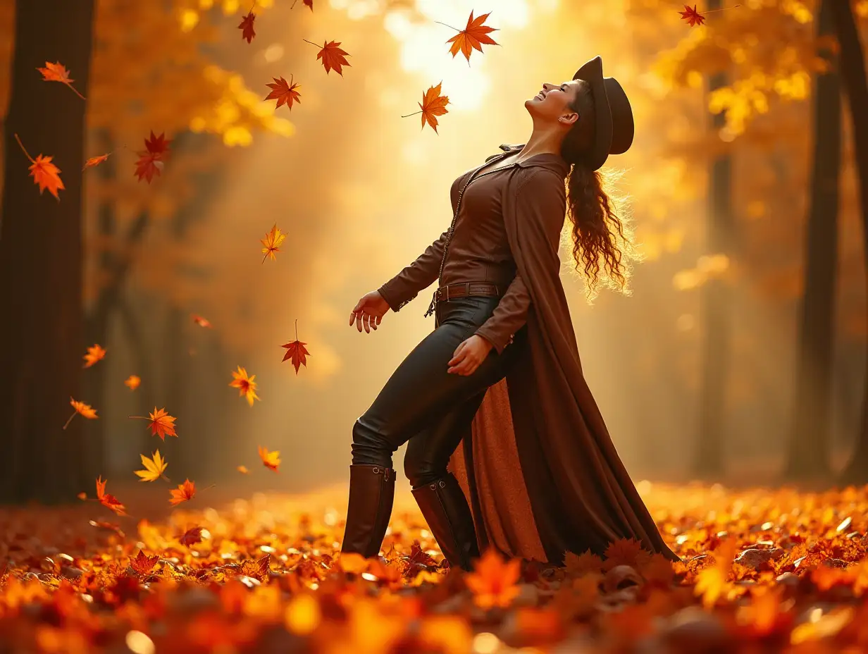 Steampunk-Diva-Tossing-Autumn-Leaves-in-Joyful-Exuberance