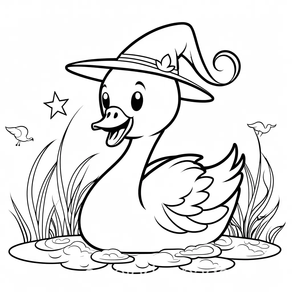 Smiling-Swan-Coloring-Page-with-Witch-Hat-for-Toddlers