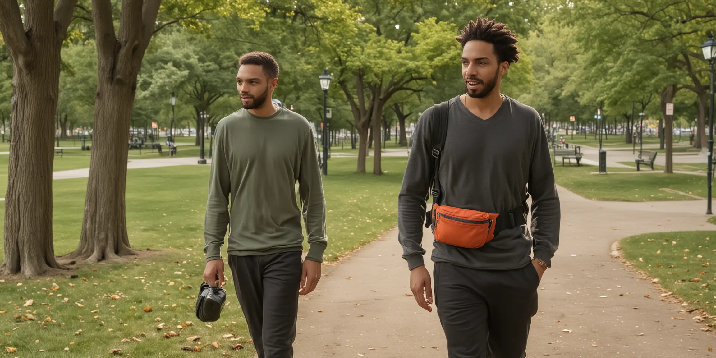 Man with Fanny Pack Walking in Park