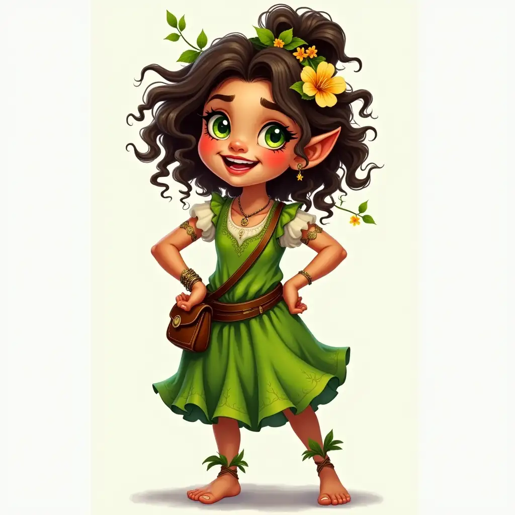 Cheerful-Halfling-Woman-with-Green-Eyes-and-Vines-Adorned-Dress