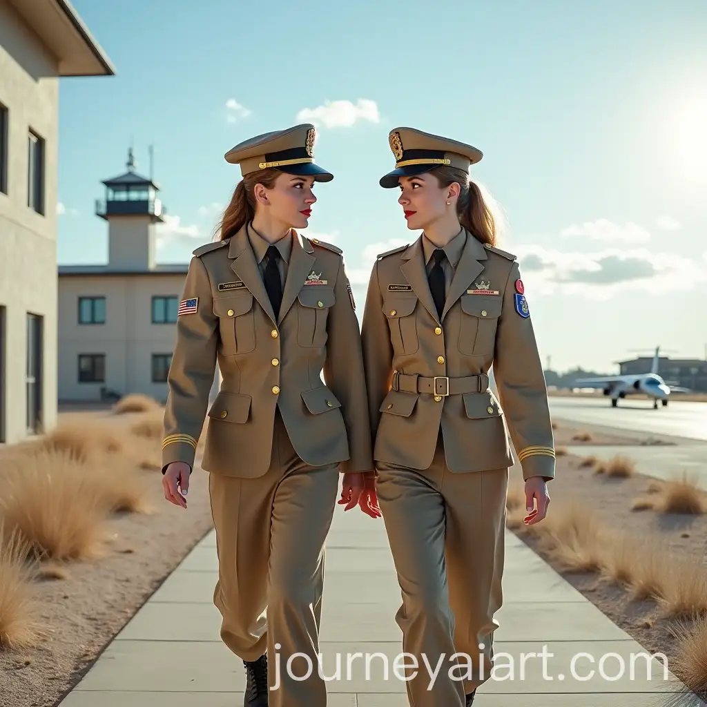 Russian-and-AmericanAI-Image-Prompt-Expansion-Female-Military-Pilots-Walking-at-Military-Airfield