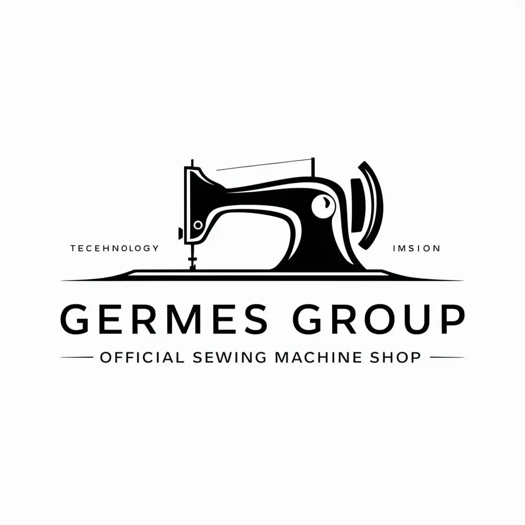 a logo design,with the text "Germes Group official sewing machine shop", main symbol:Stylish sewing machine,complex,be used in Technology industry,clear background