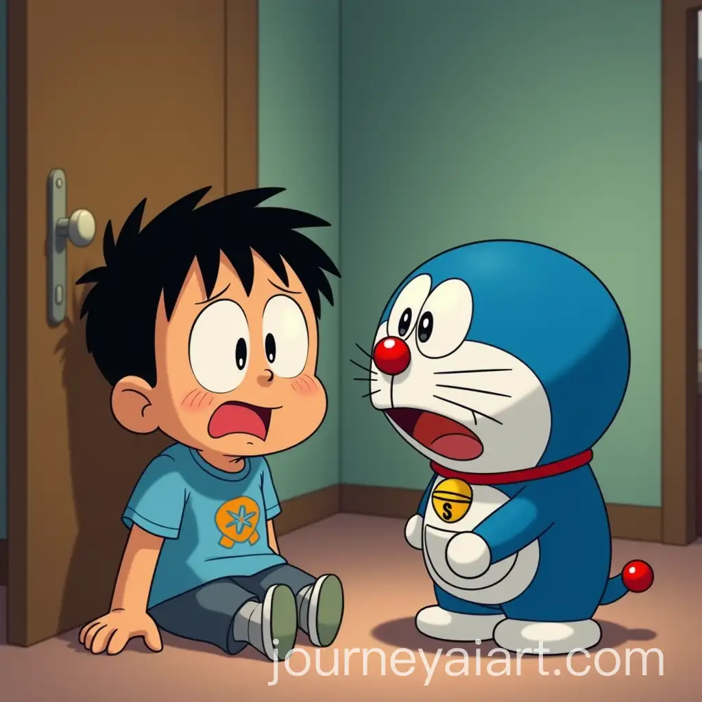 Nobita-Crying-in-His-Room-with-Doraemon-Comforting-Him-in-3D-Cartoon-Style