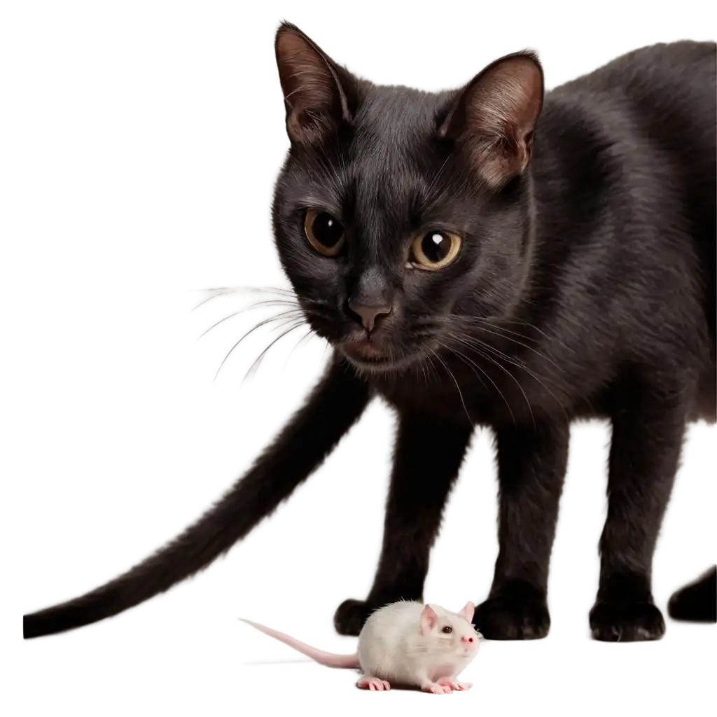 HighQuality-PNG-Image-of-a-Black-Cat-with-a-Little-Gray-Mouse-AI-Art-Prompt