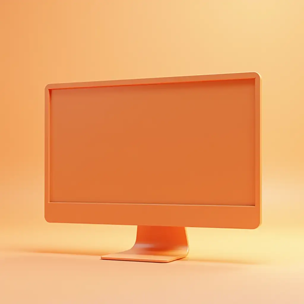 nice material orange 'monitor screen hovering in the air, 3D, neutral background'