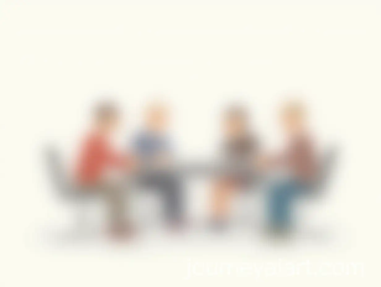 Group-of-People-Sitting-at-a-Meeting-Table-in-Simple-Minimalistic-2D-Illustration