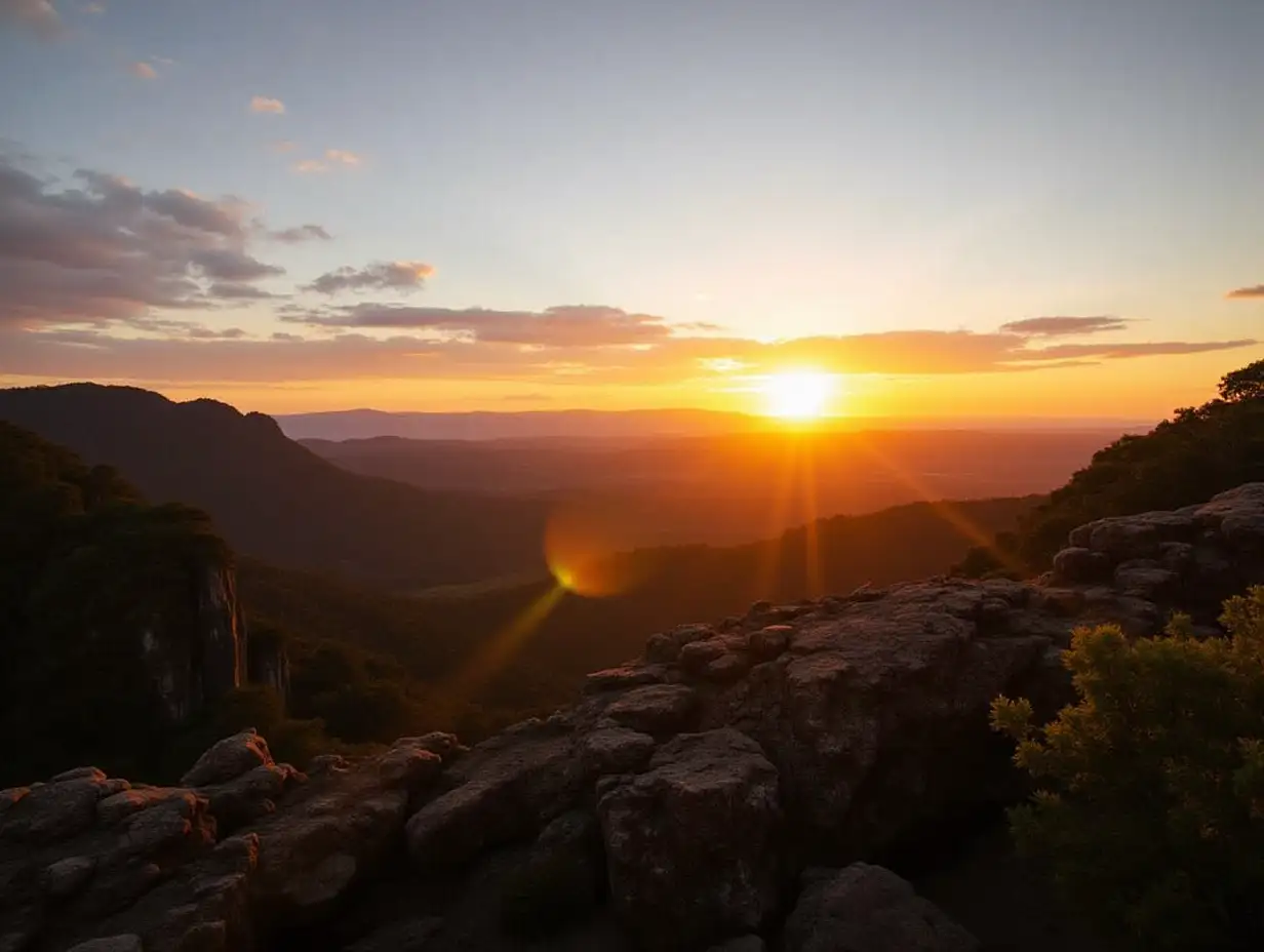 Stunning landscape view in Springbrook National Park, QLD during sunset.