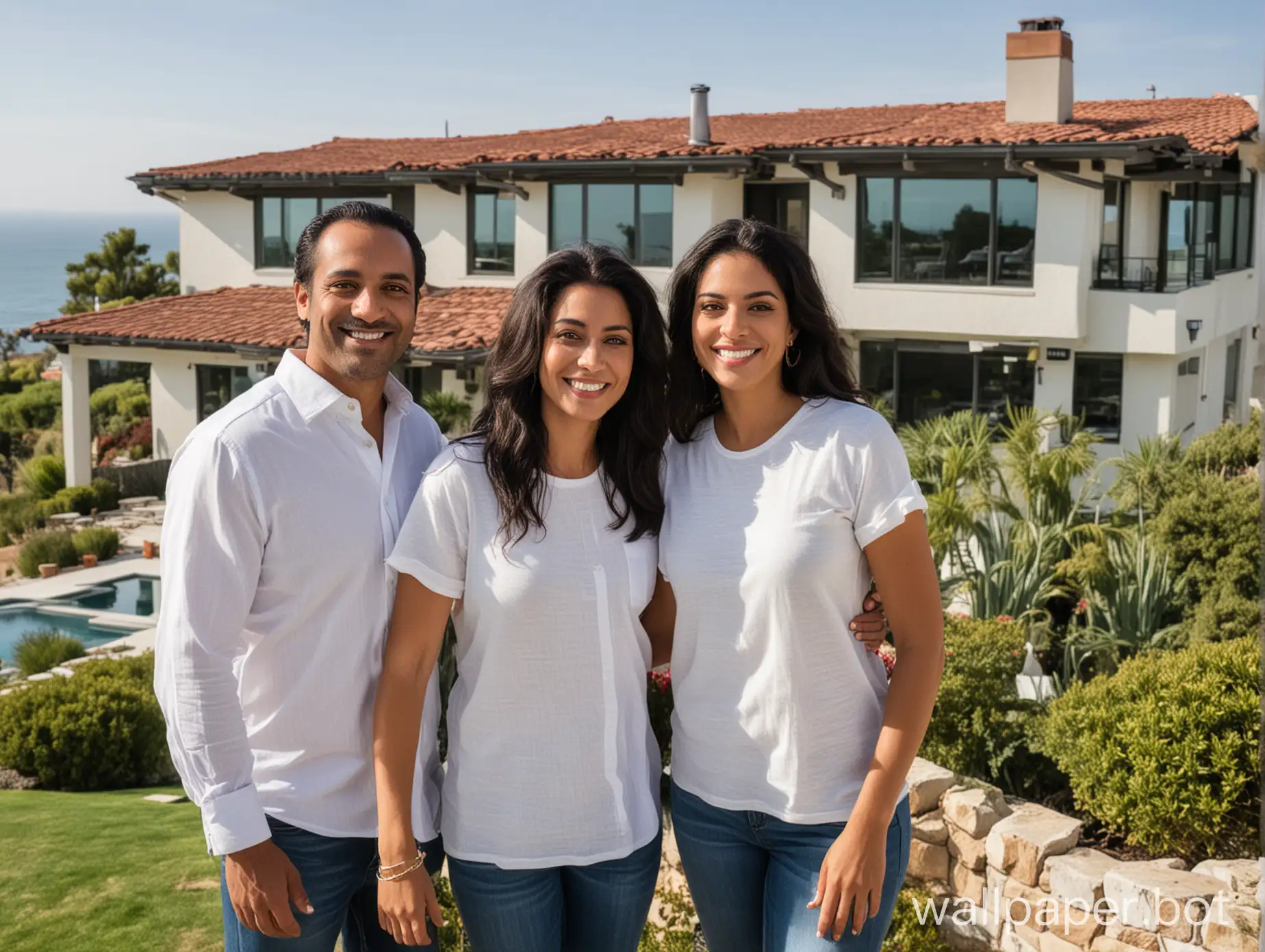 A beautiful mixed black and Persian family smiling after the purchase of their new ocean view home in Palos Verdes Estates 