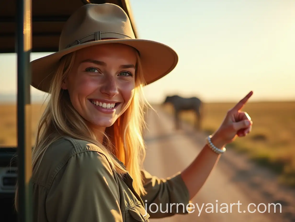 Blonde-24YearOld-Girl-on-Safari-Pointing-Out-Animals-from-Jeep-Roof