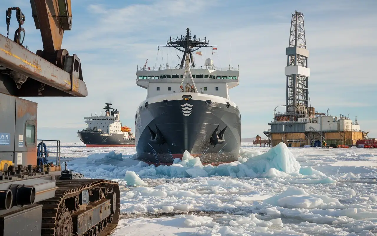 Massive Red and White Ice Breakers in Arctic Activities