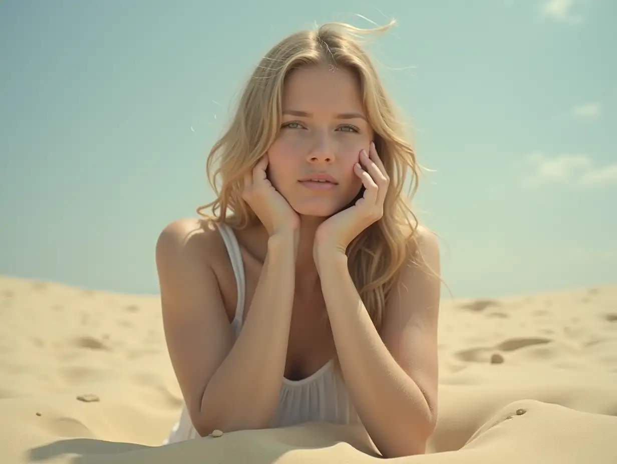 Surreal-Portrait-of-Woman-with-Fading-Head-in-Sand