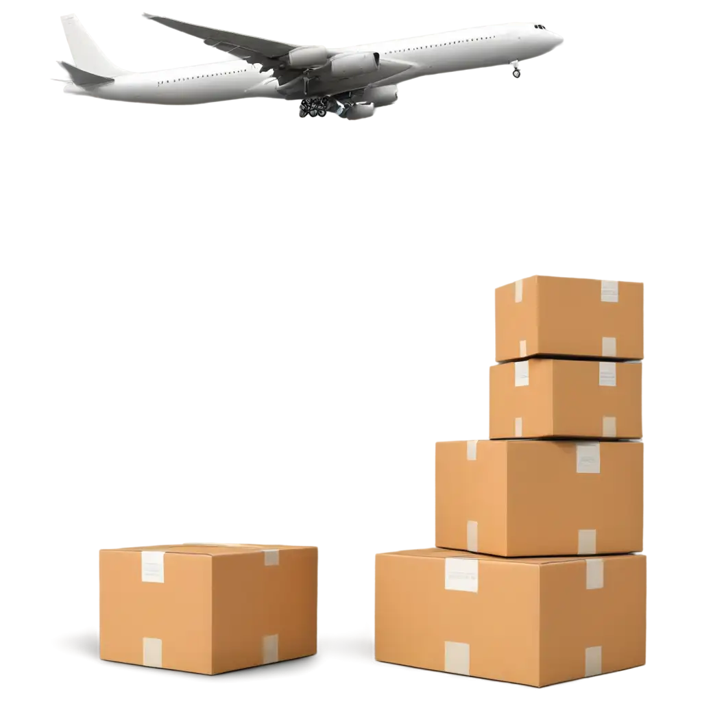 Courier-Boxes-with-Cargo-Plane-PNG-Image-HighQuality-Illustration-for-Logistics-and-Shipping