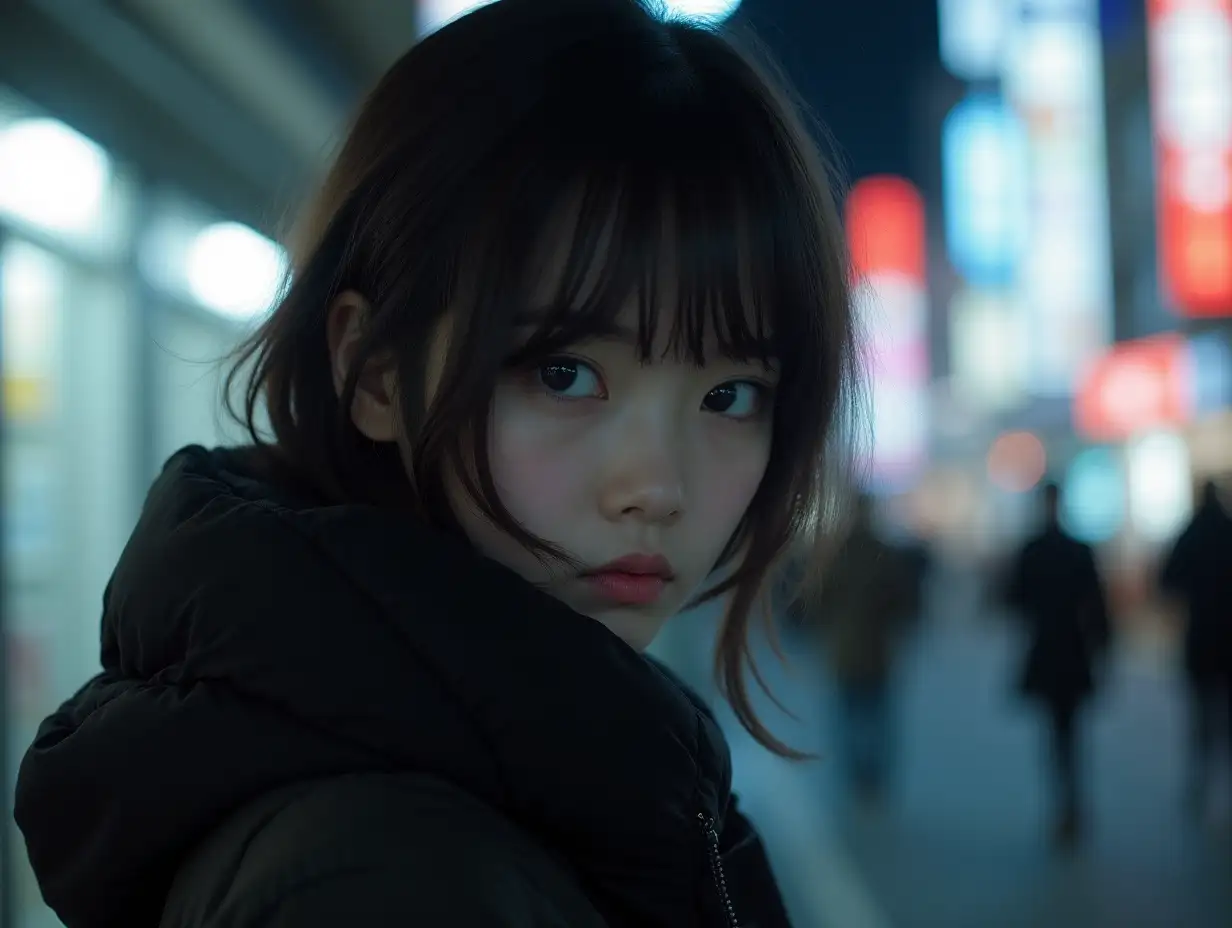 Shinjuku-Girl-in-a-Darkened-Urban-Landscape