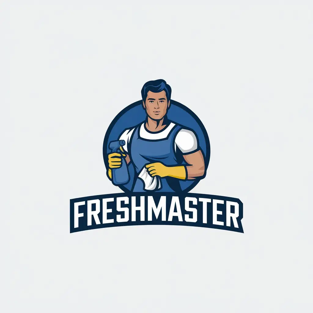 LOGO Design for FreshMaster Muscular Cleaning Man Symbol with Clear Background