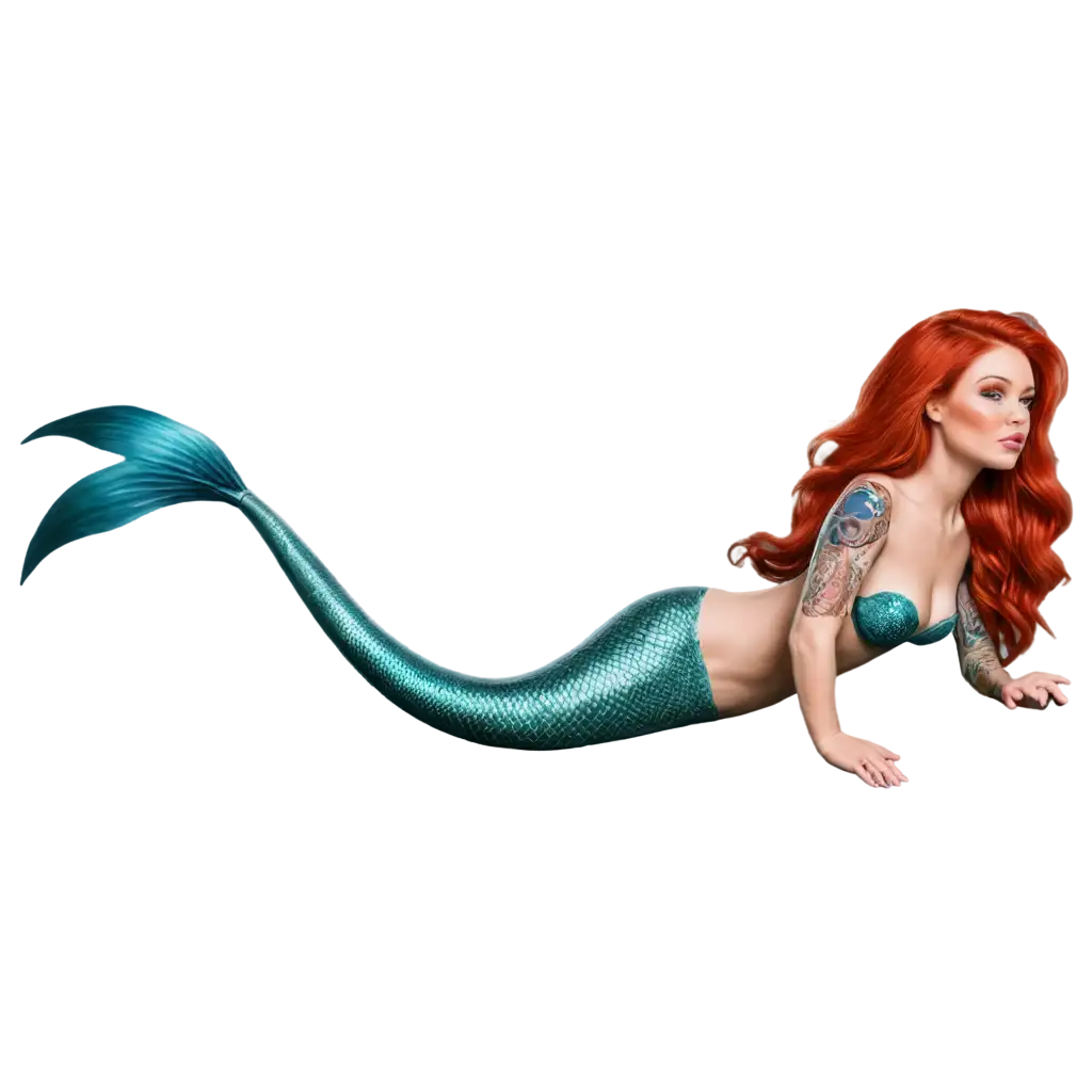 Stunning-Redhead-Tattooed-Mermaid-PNG-Image-Captivating-Artistry-and-Detail