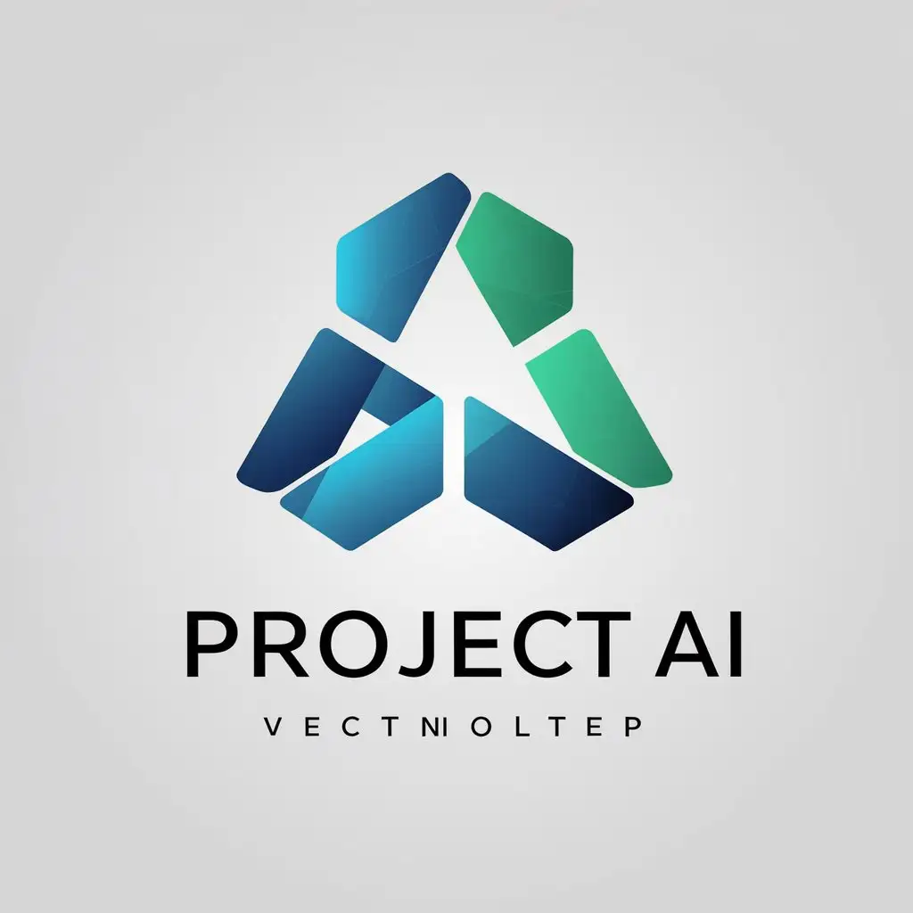 a vector logo design,with the text "Project AI", main symbol:Use triangles or hexagons for creating an abstract image representing technological progress and innovations. Choose modern colors such as blue and green that are associated with technologies and intellect, or use gradients to create a dynamic effect.,Moderate,clear background