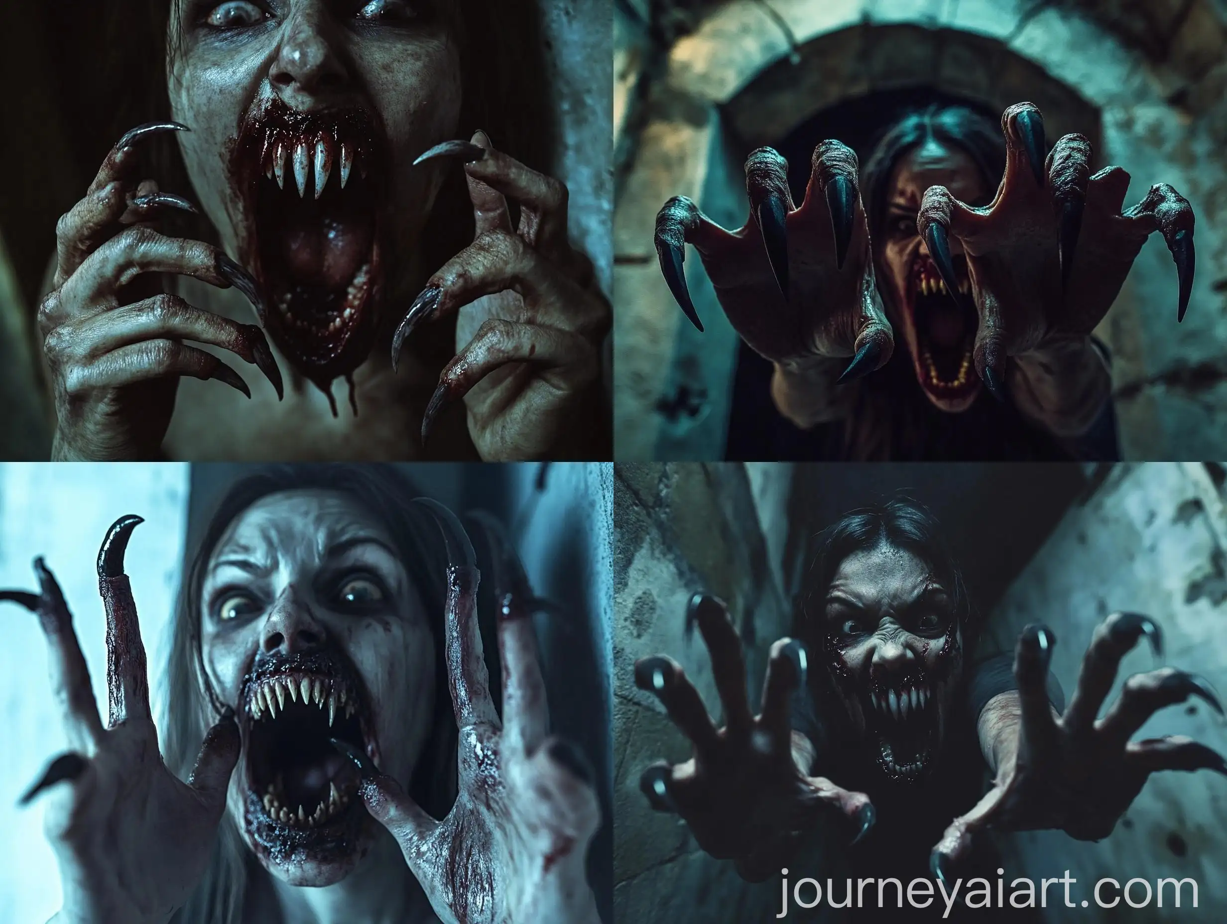 Terrifying-Zombie-Woman-with-Fangs-Attacks-in-Abandoned-Crypt